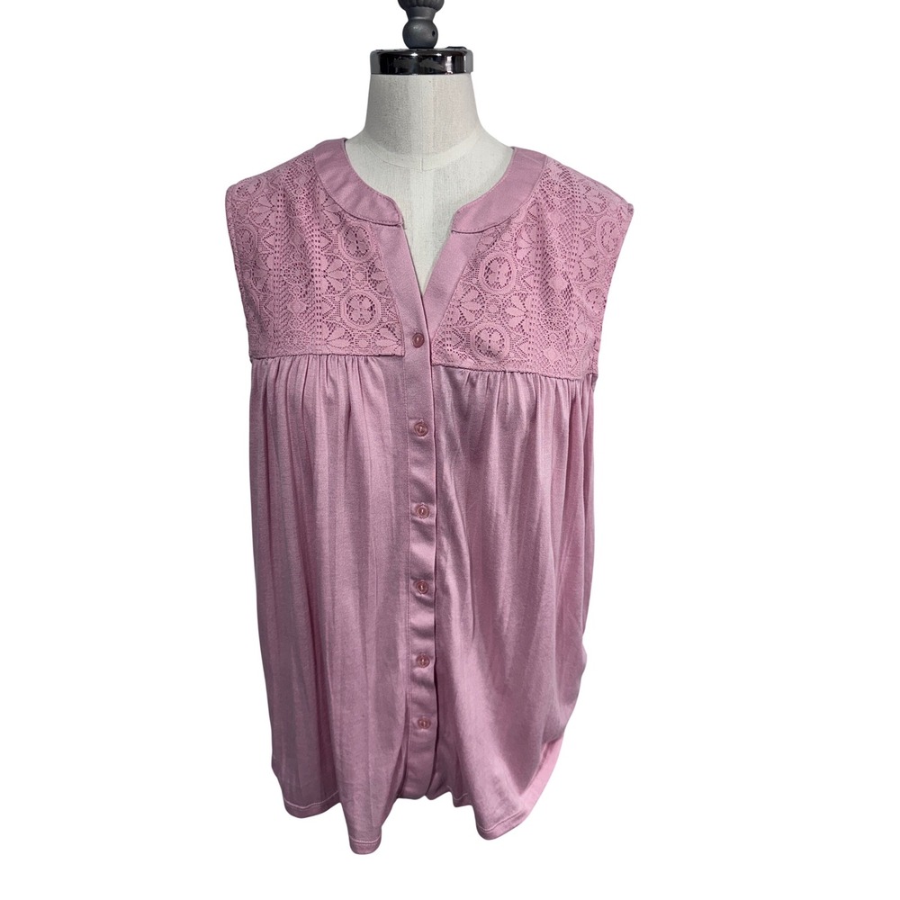 Carolyn Taylor Pink Lace Blouse‎ Women's XL Sleeveless Romantic Boho Top